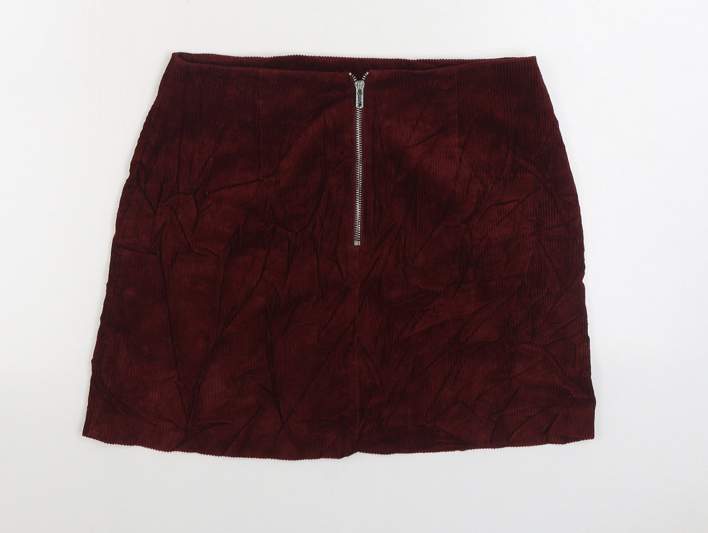 New Look Womens Red Cotton Mini Skirt Size 12 Zip