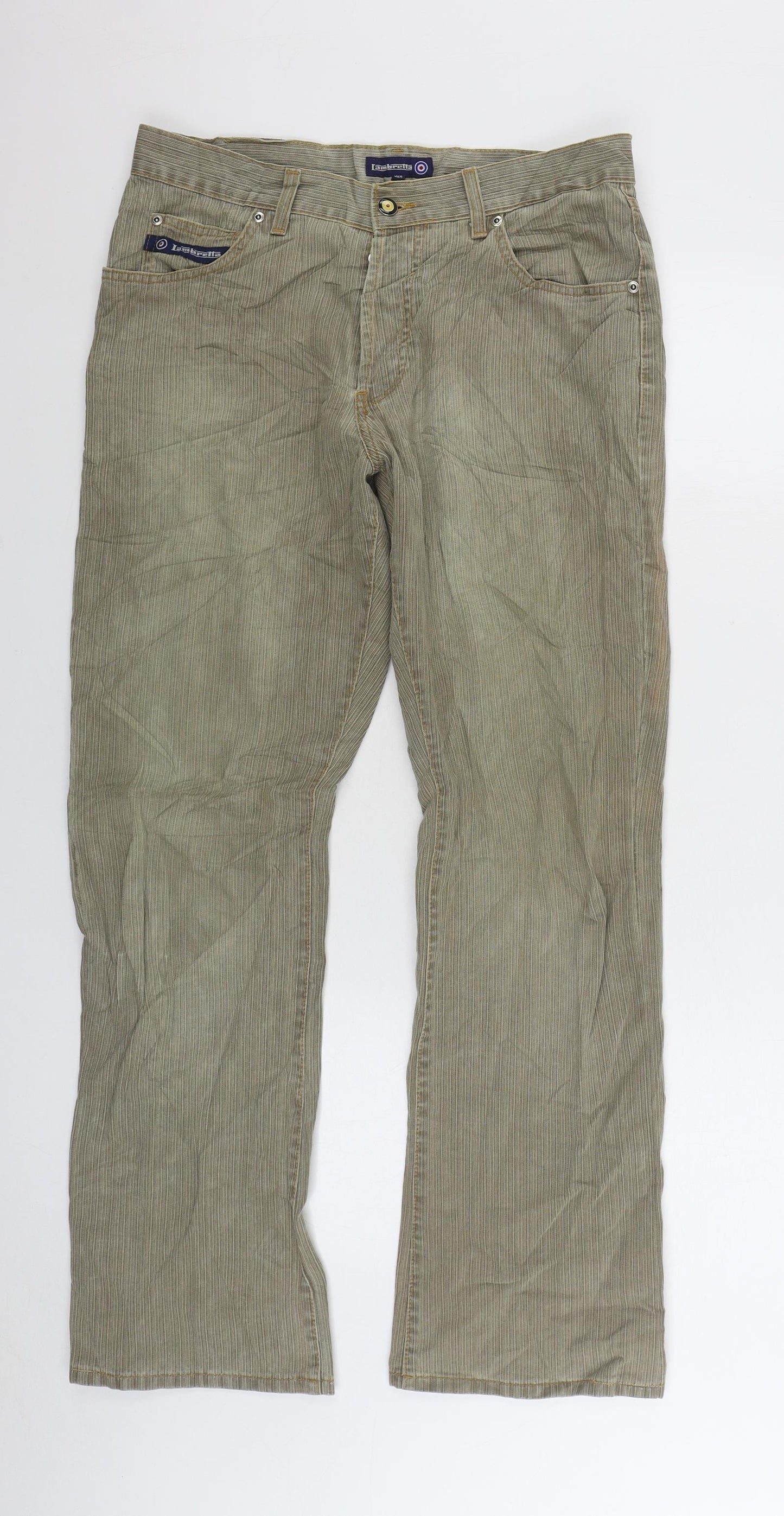 Lambretta Mens Beige Cotton Trousers Size 32 in L31 in Regular Button