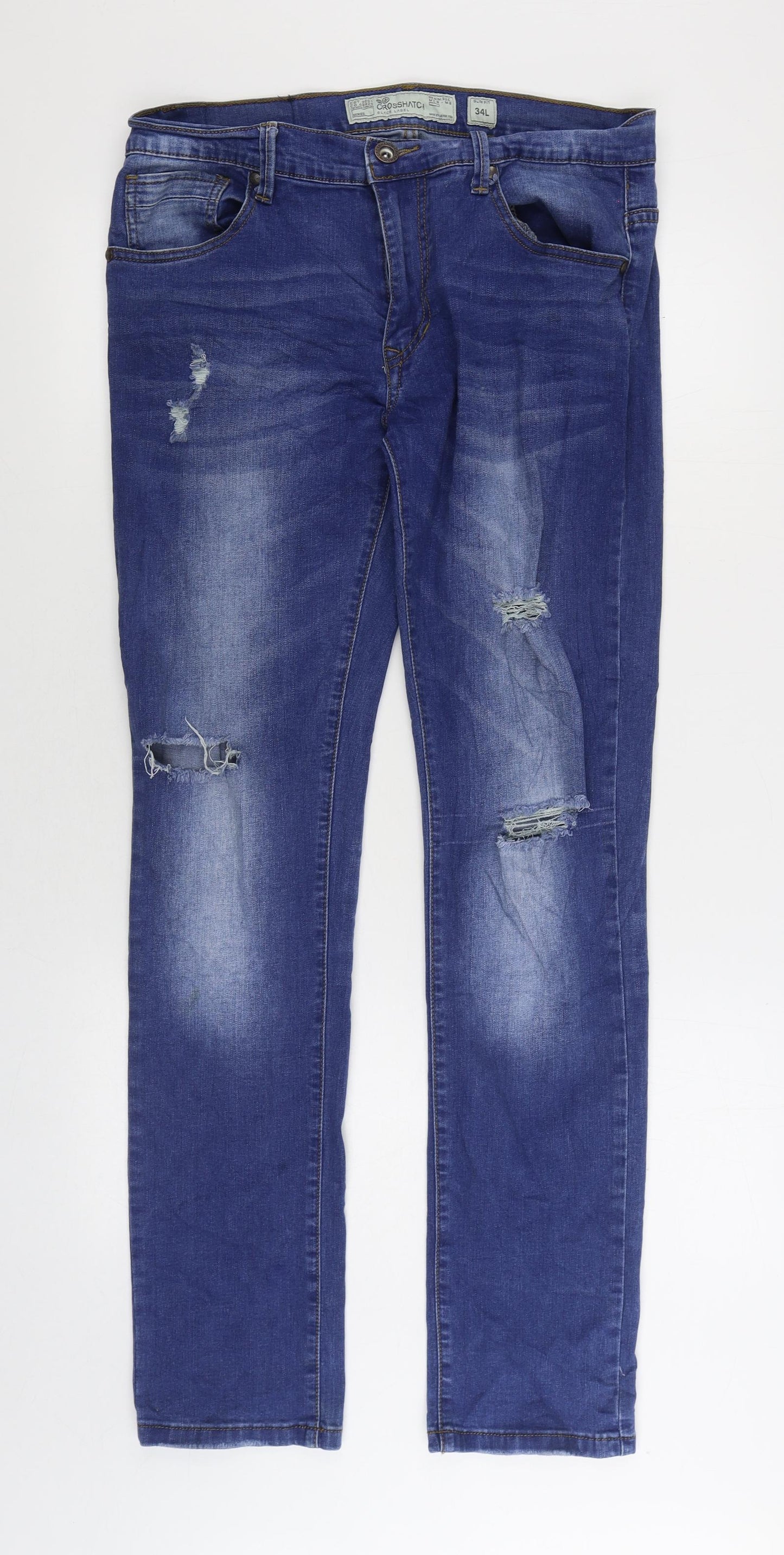 Crosshatch Mens Blue Cotton Straight Jeans Size 34 in L32 in Regular Zip