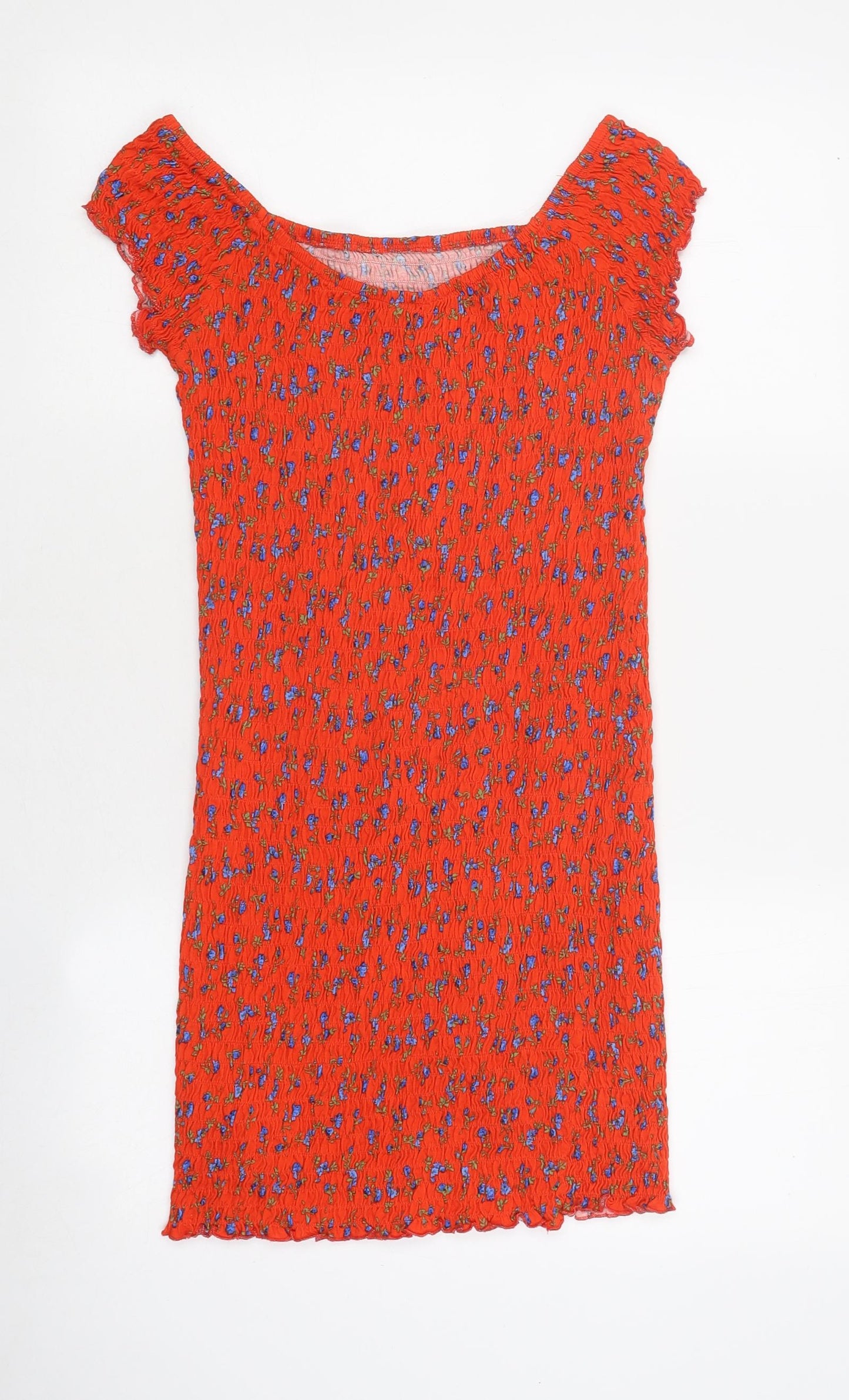 Topshop Womens Red Floral 100% Cotton Basic T-Shirt Size 12 Off the Shoulder