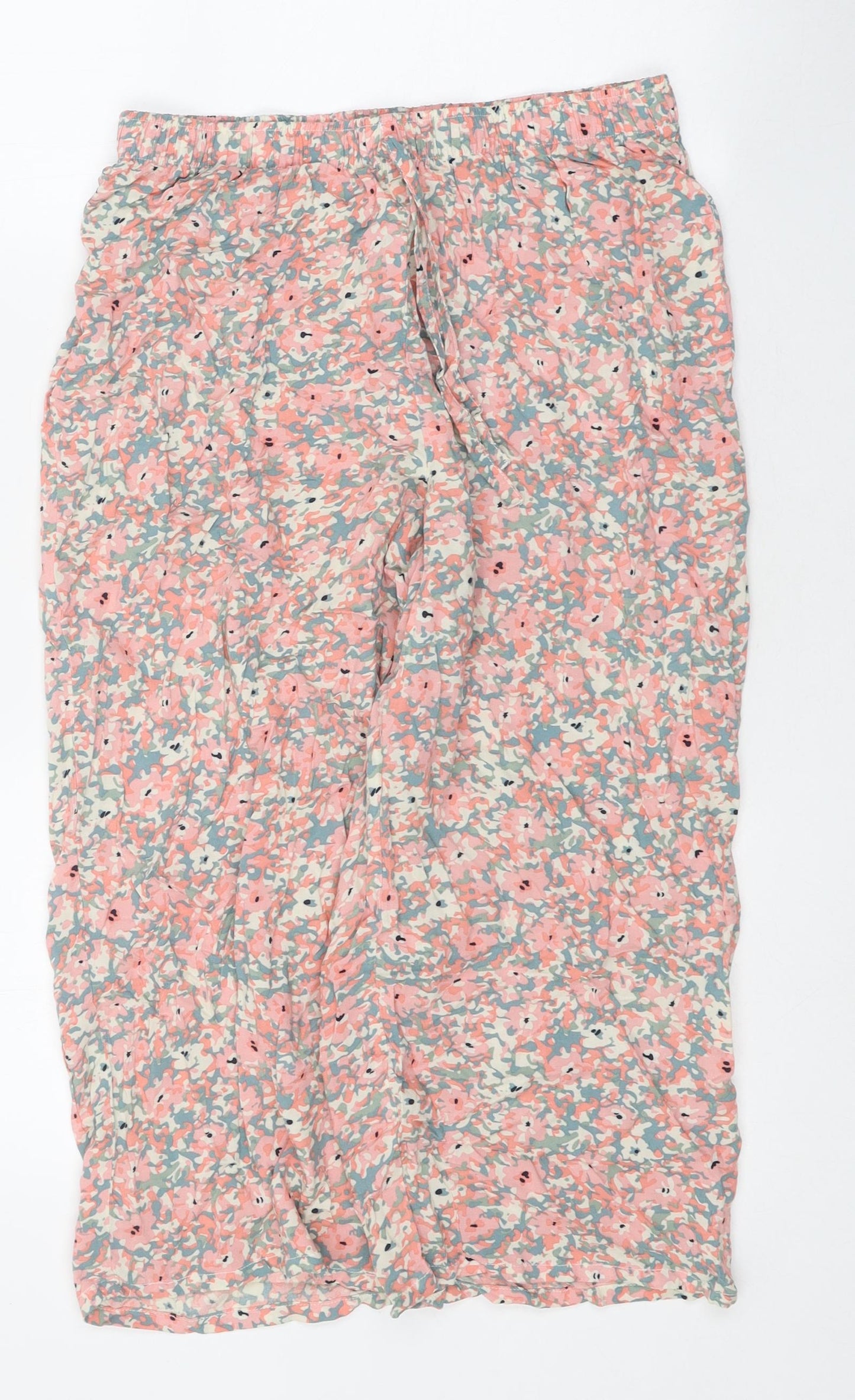 Preworn Womens Pink Floral Polyester Cropped Trousers Size S L29 in Regular Drawstring