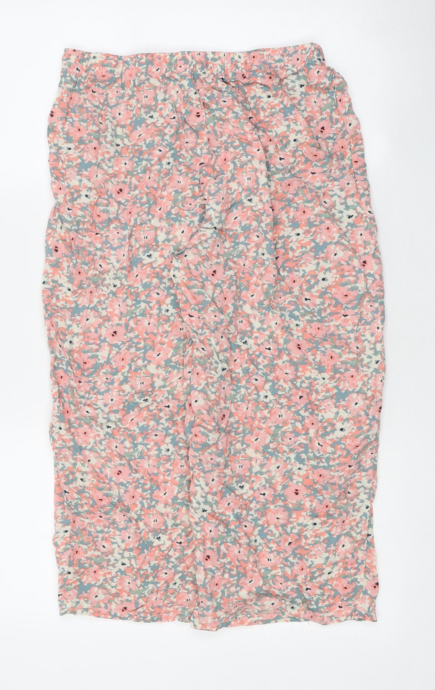 Preworn Womens Pink Floral Polyester Cropped Trousers Size S L29 in Regular Drawstring