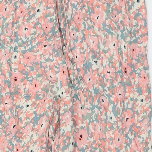 Preworn Womens Pink Floral Polyester Cropped Trousers Size S L29 in Regular Drawstring