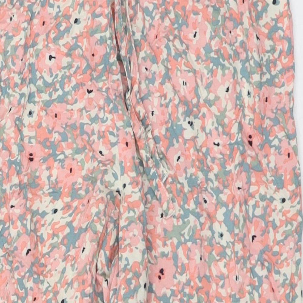 Preworn Womens Pink Floral Polyester Cropped Trousers Size S L29 in Regular Drawstring