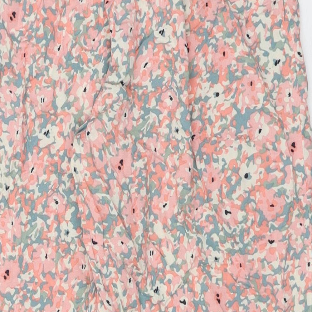 Preworn Womens Pink Floral Polyester Cropped Trousers Size S L29 in Regular Drawstring