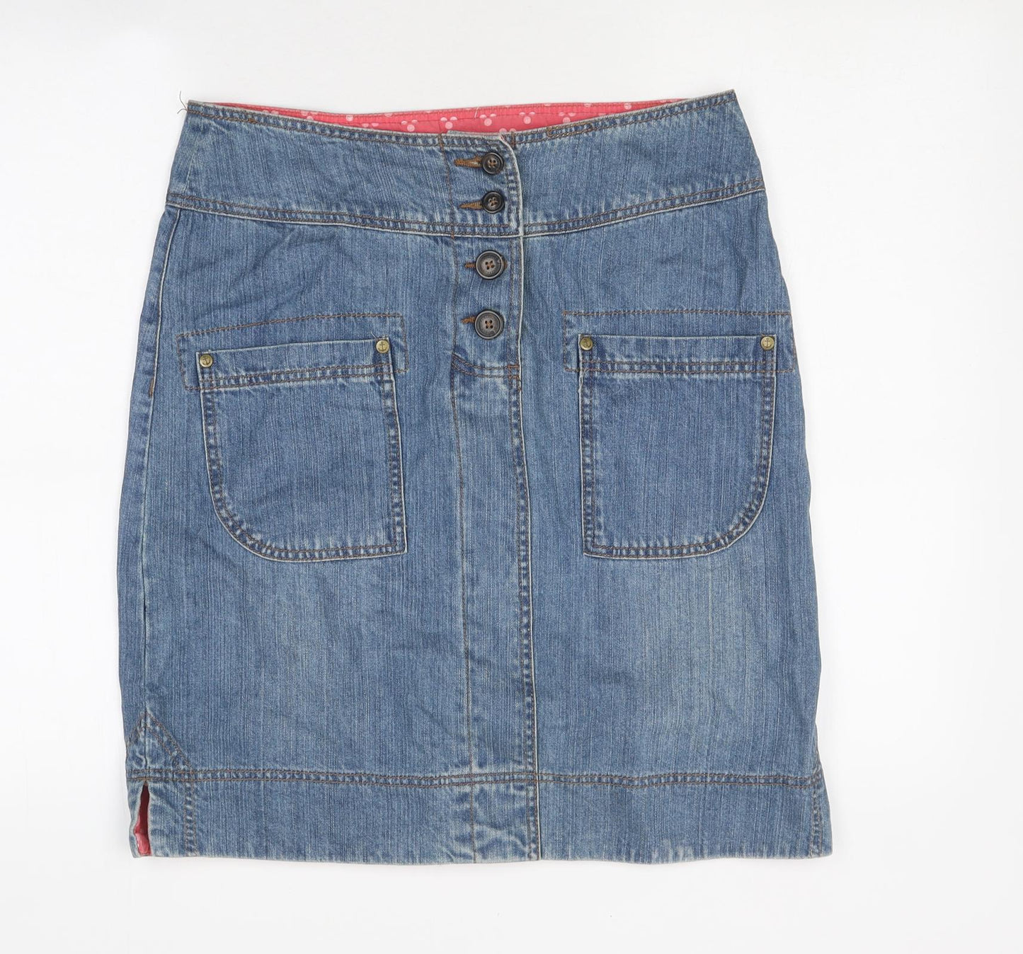 Preworn Womens Blue Cotton Cargo Skirt Size 10 Button