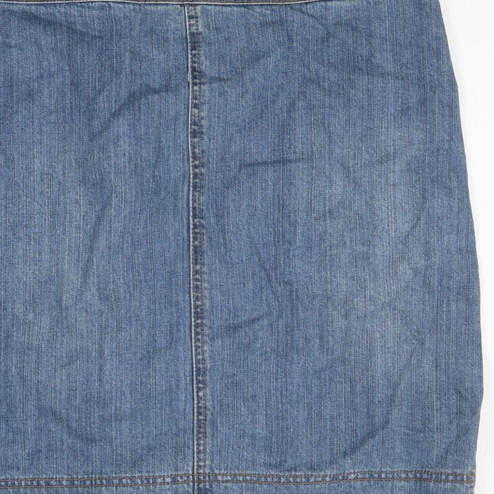 Preworn Womens Blue Cotton Cargo Skirt Size 10 Button