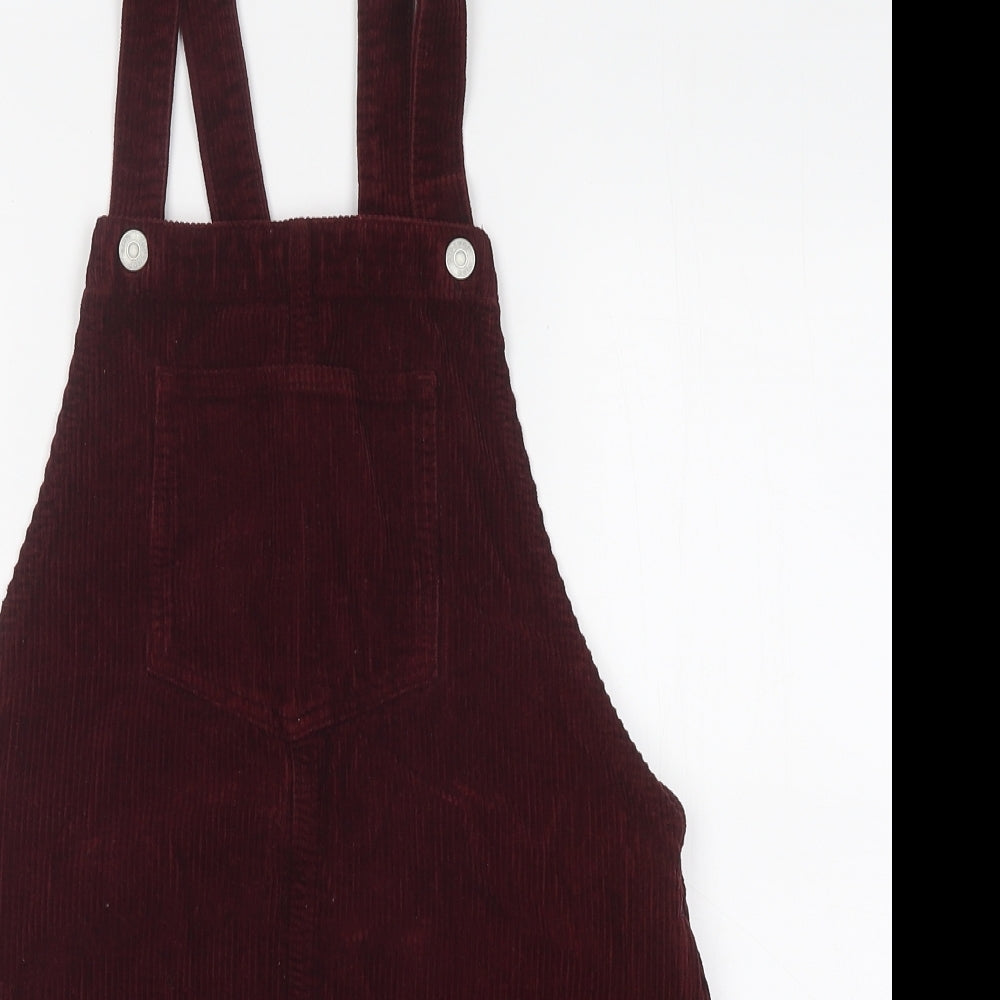 Topshop Womens Purple Cotton Pinafore/Dungaree Dress Size 8 High Neck Button