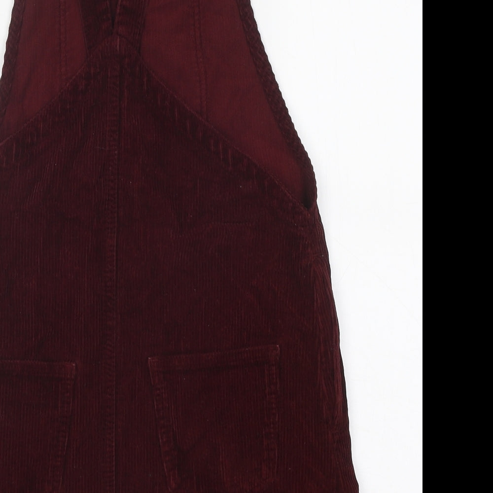 Topshop Womens Purple Cotton Pinafore/Dungaree Dress Size 8 High Neck Button