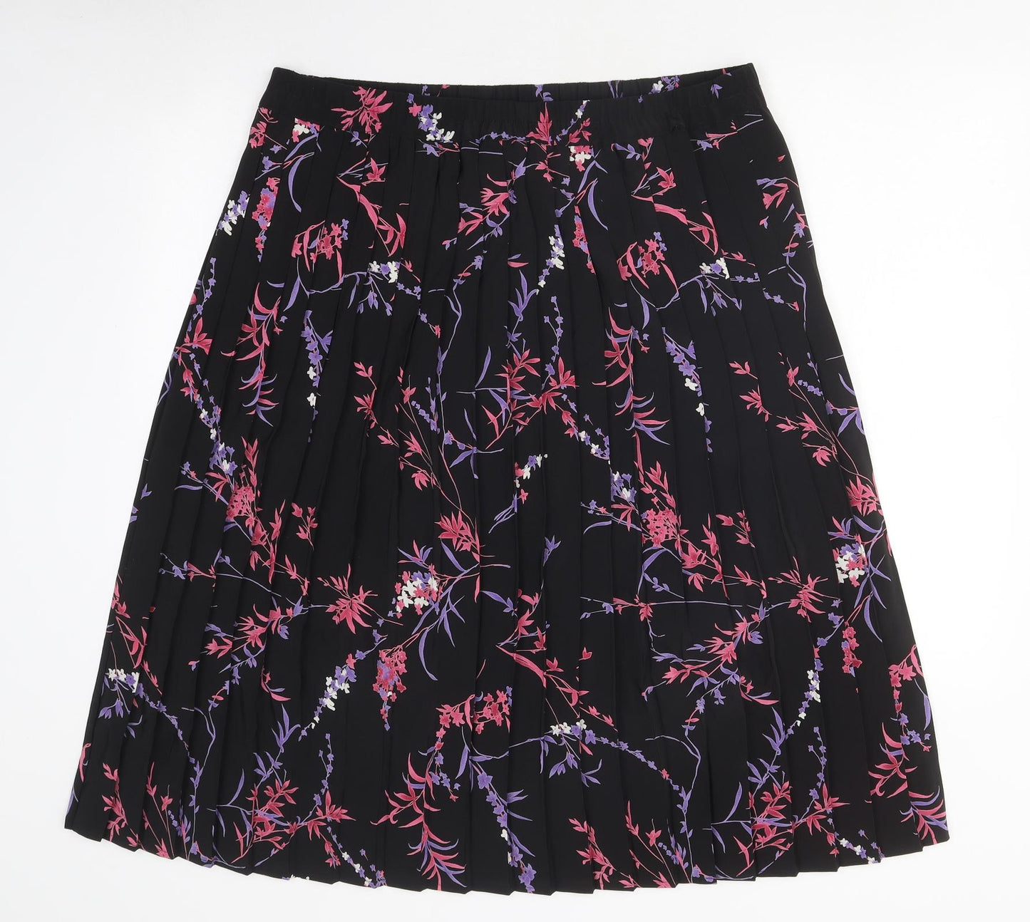 Debehams Womens Black Floral Polyester A-Line Skirt Size 14