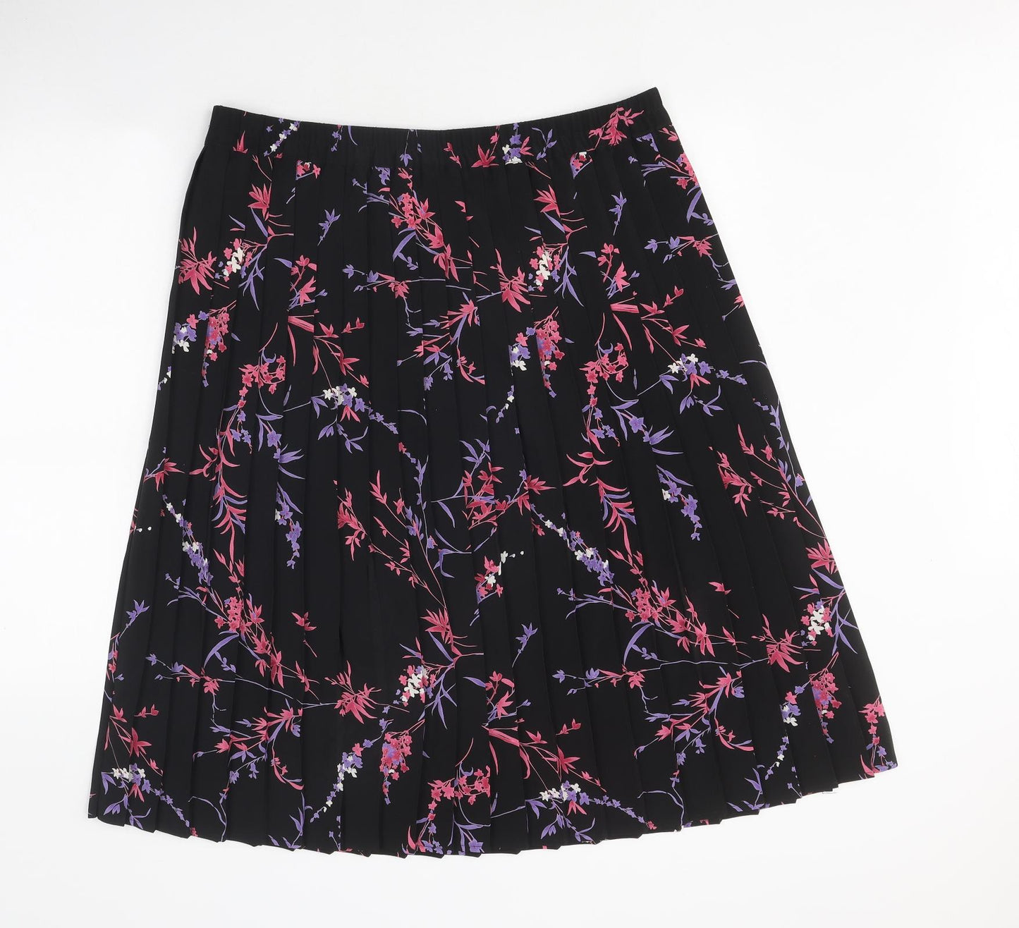 Debehams Womens Black Floral Polyester A-Line Skirt Size 14