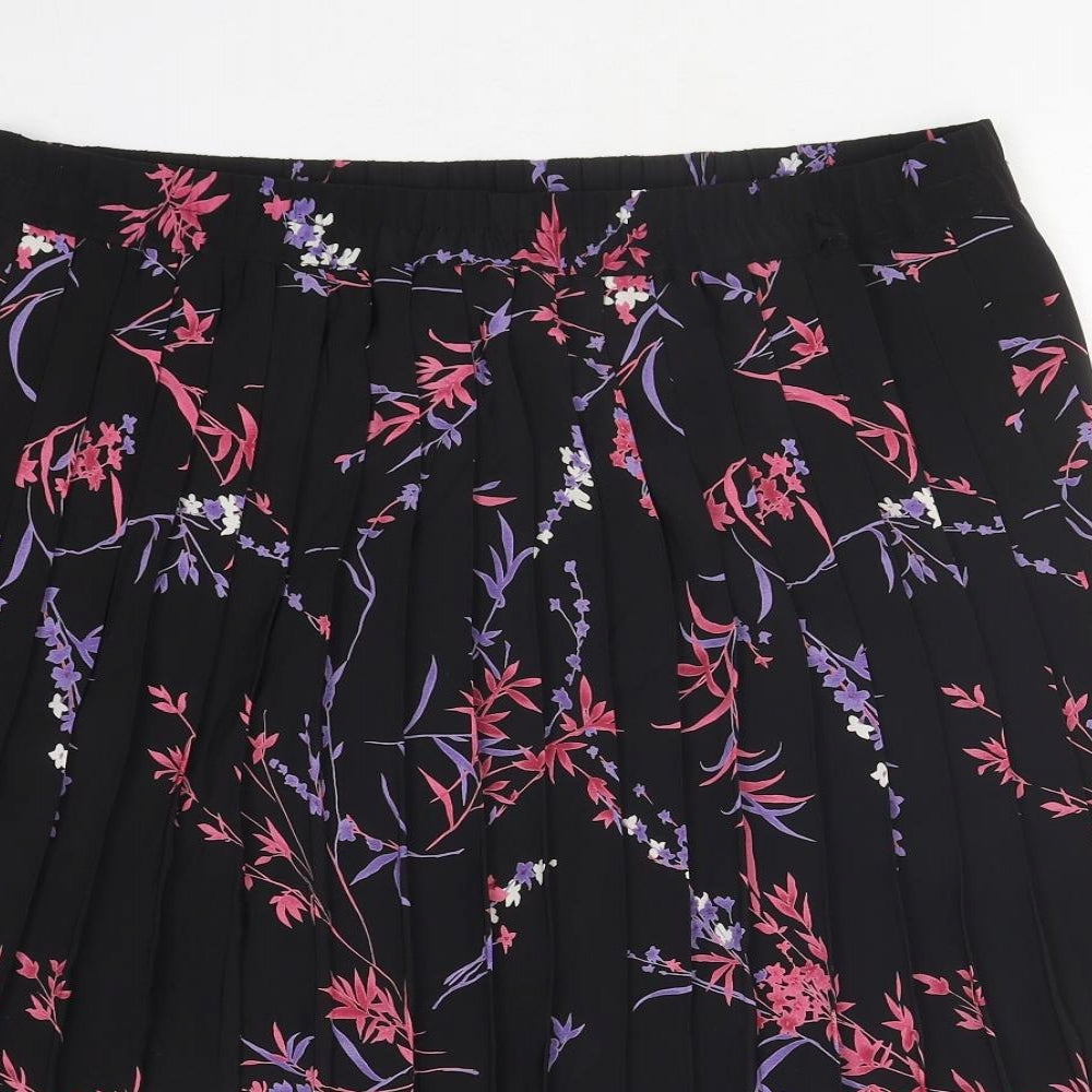 Debehams Womens Black Floral Polyester A-Line Skirt Size 14