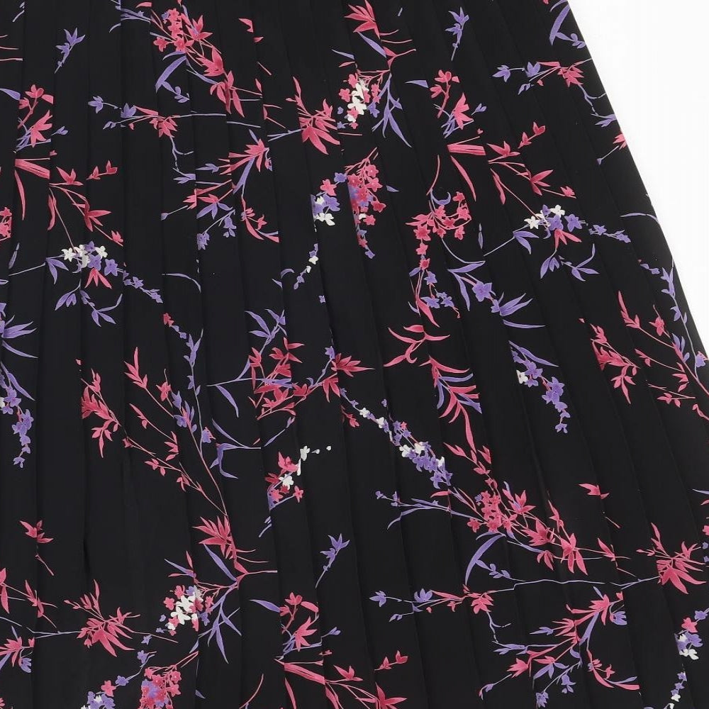 Debehams Womens Black Floral Polyester A-Line Skirt Size 14