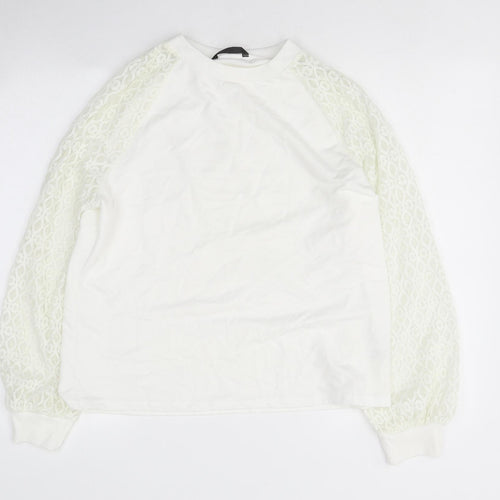 SheIn Womens White Round Neck Polyester Pullover Jumper Size L