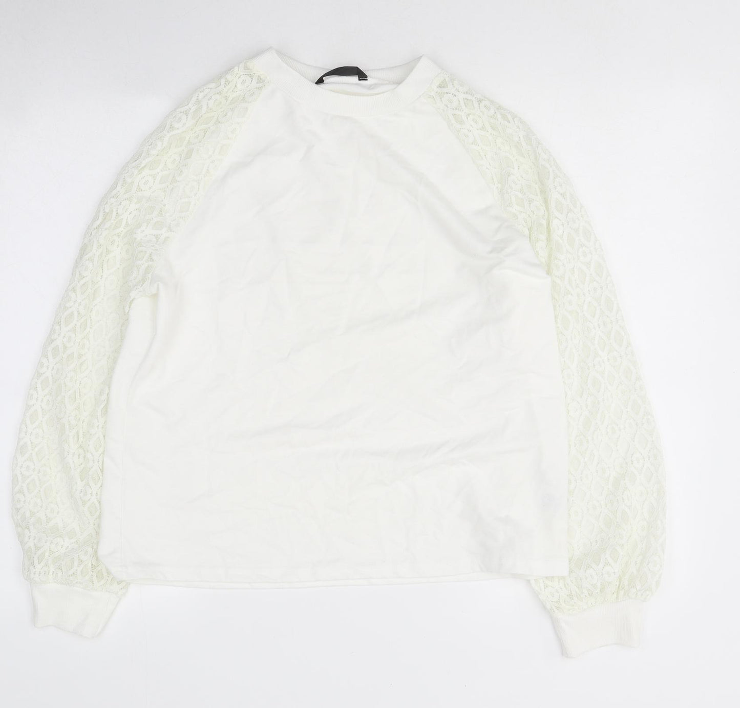 SheIn Womens White Round Neck Polyester Pullover Jumper Size L