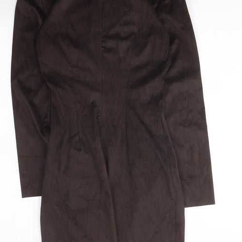 Zara Womens Brown Polyester Bodycon Size XS Round Neck Zip - Ruched