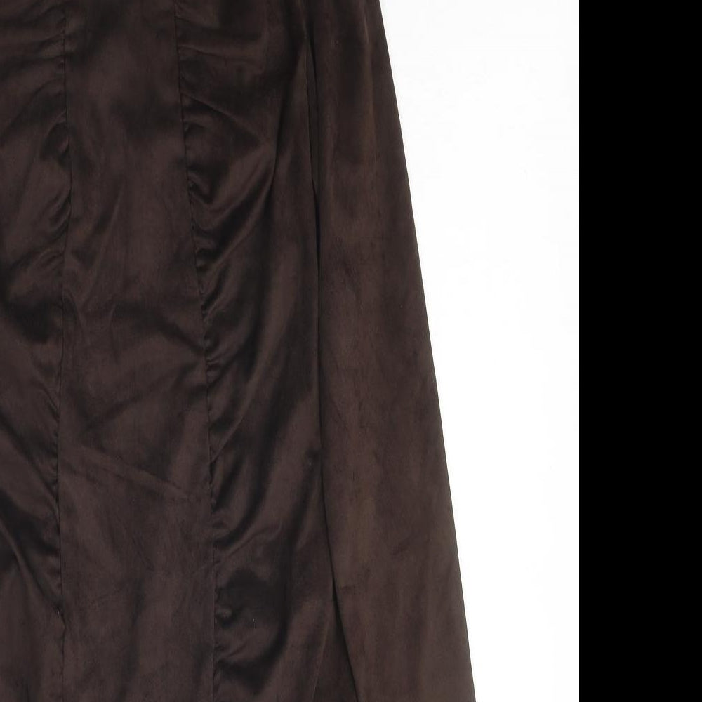 Zara Womens Brown Polyester Bodycon Size XS Round Neck Zip - Ruched