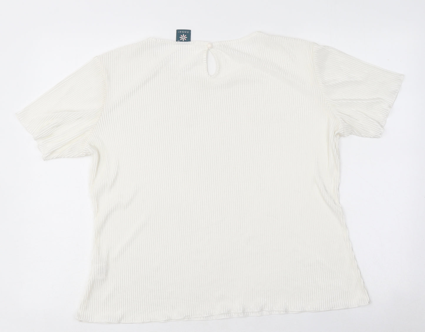 Amber Womens White Polyester Basic T-Shirt Size 14 Round Neck