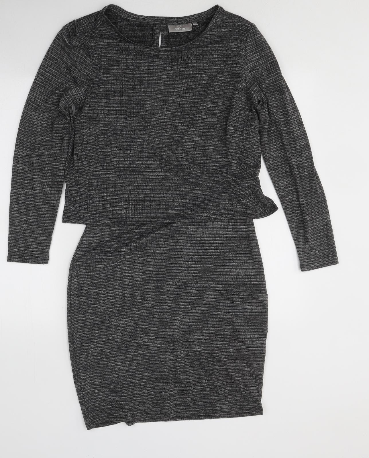 Fransa Womens Grey 100% Cotton Jumper Dress Size S Round Neck Pullover
