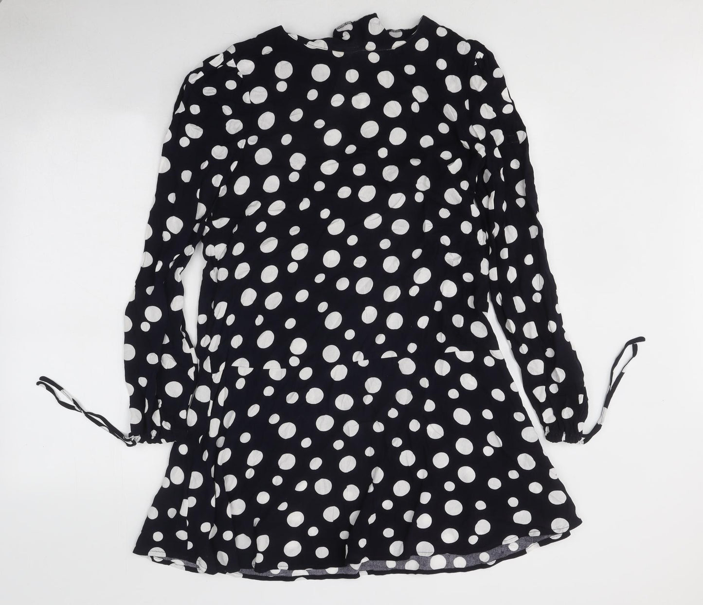 Mango Womens Black Polka Dot Polyester Skater Dress Size M Round Neck Button