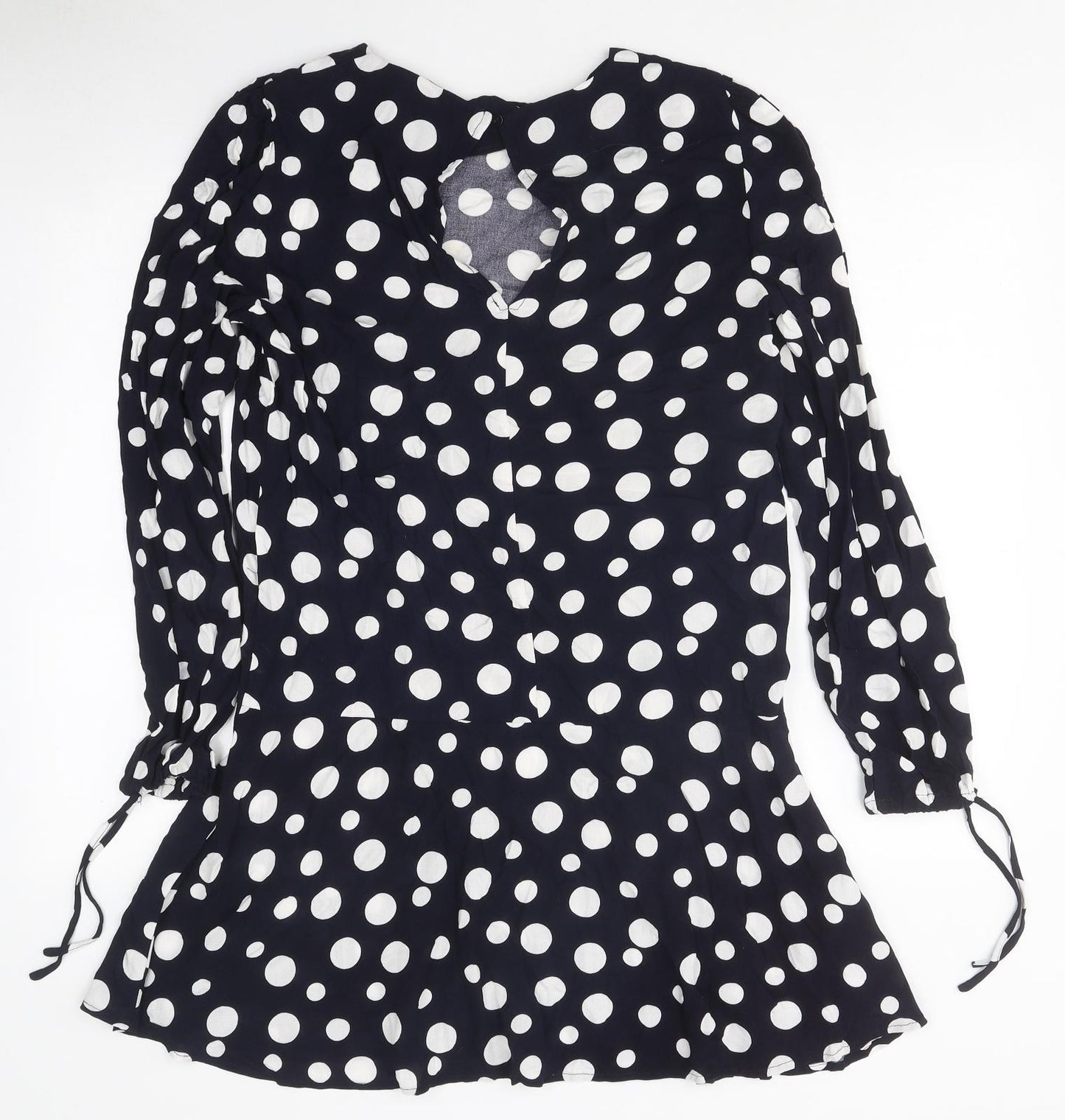 Mango Womens Black Polka Dot Polyester Skater Dress Size M Round Neck Button