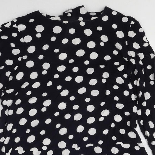 Mango Womens Black Polka Dot Polyester Skater Dress Size M Round Neck Button