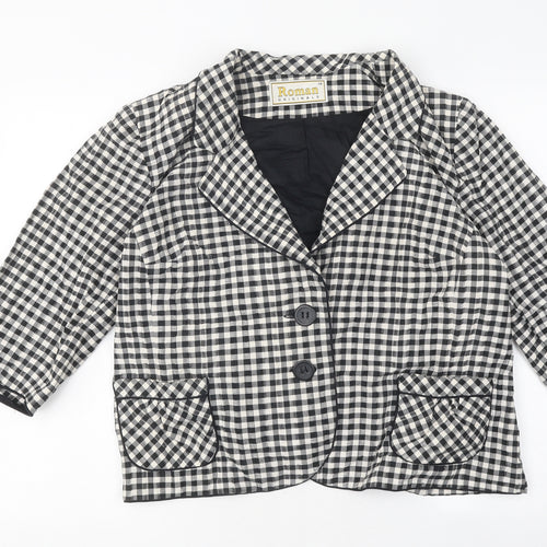 Roman Womens Black Check Jacket Size 18 Button