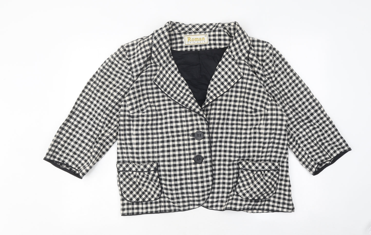 Roman Womens Black Check Jacket Size 18 Button