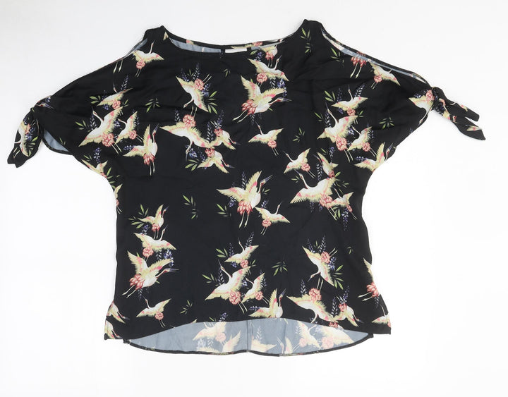 Dorothy Perkins Womens Black Geometric Polyester Basic Blouse Size 6 Round Neck