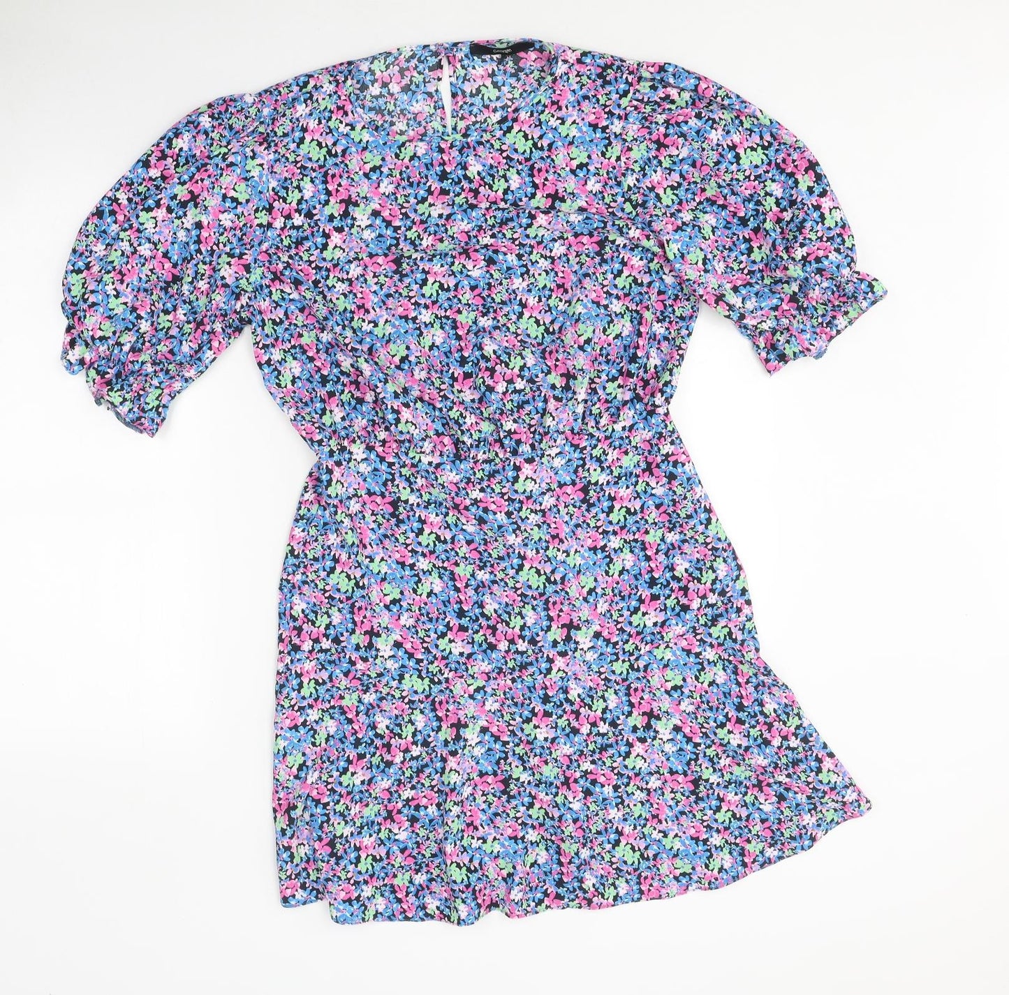 George Womens Multicoloured Floral Polyester A-Line Size 10 Round Neck Hook & Eye