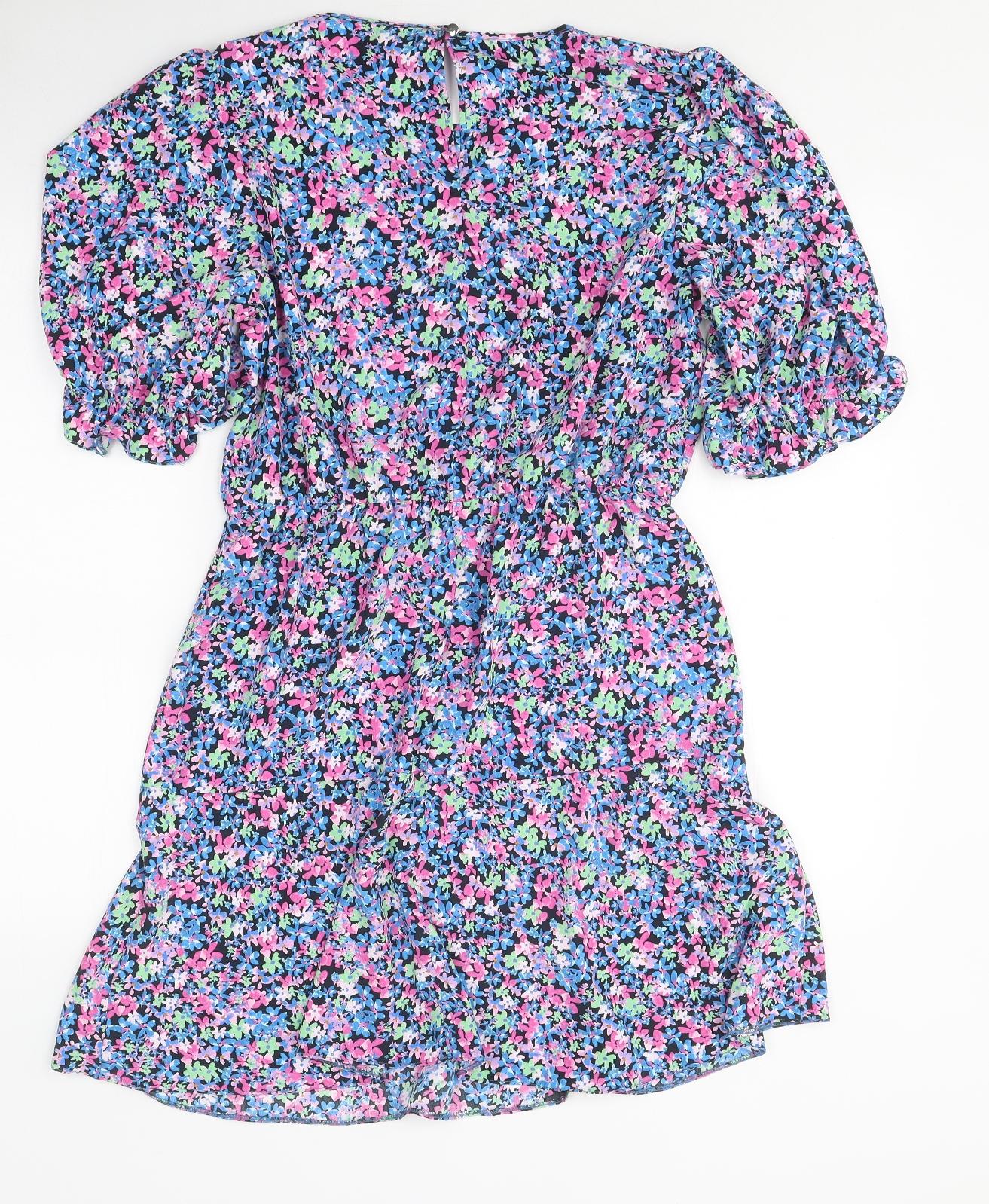 George Womens Multicoloured Floral Polyester A-Line Size 10 Round Neck Hook & Eye