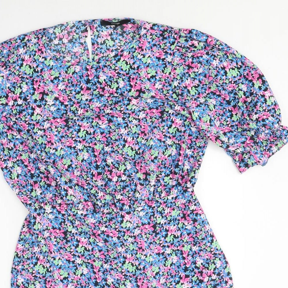 George Womens Multicoloured Floral Polyester A-Line Size 10 Round Neck Hook & Eye