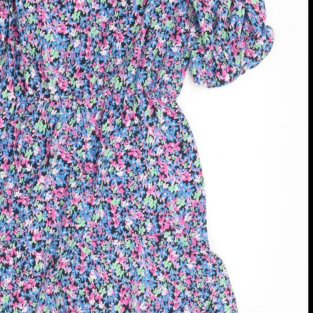 George Womens Multicoloured Floral Polyester A-Line Size 10 Round Neck Hook & Eye