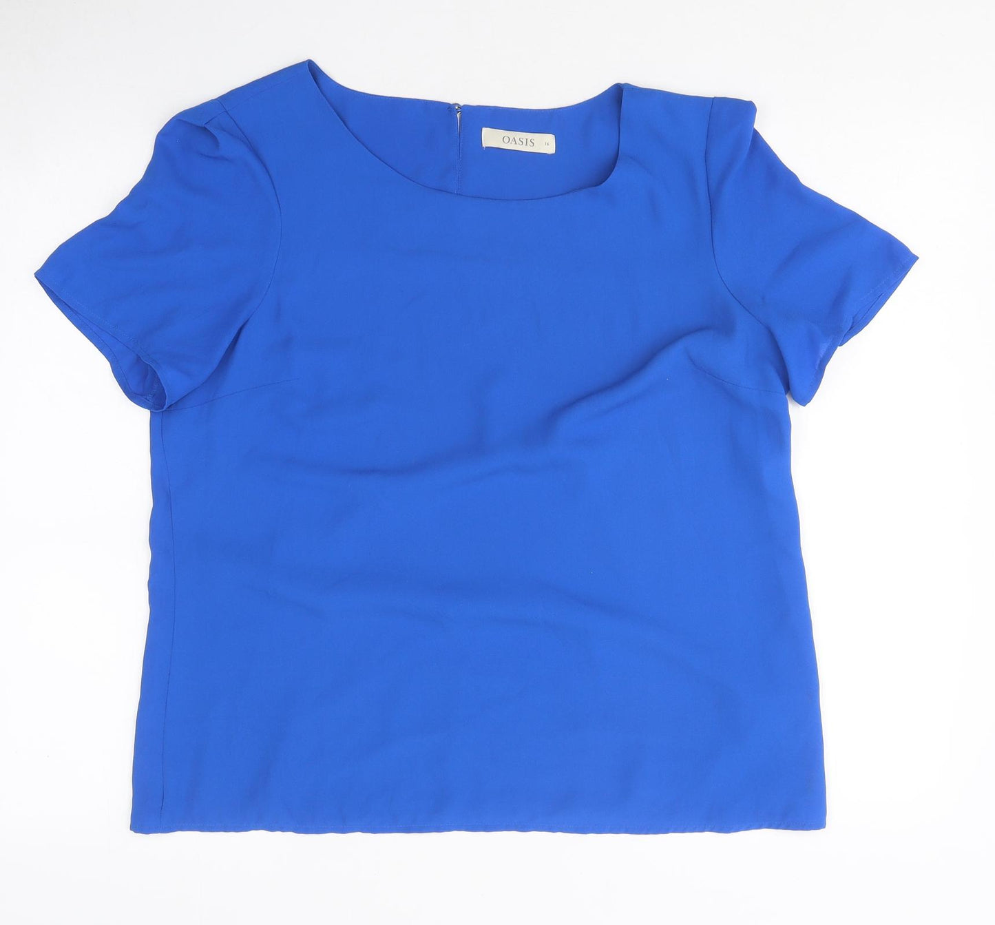 Oasis Womens Blue Polyester Basic T-Shirt Size 16 Round Neck
