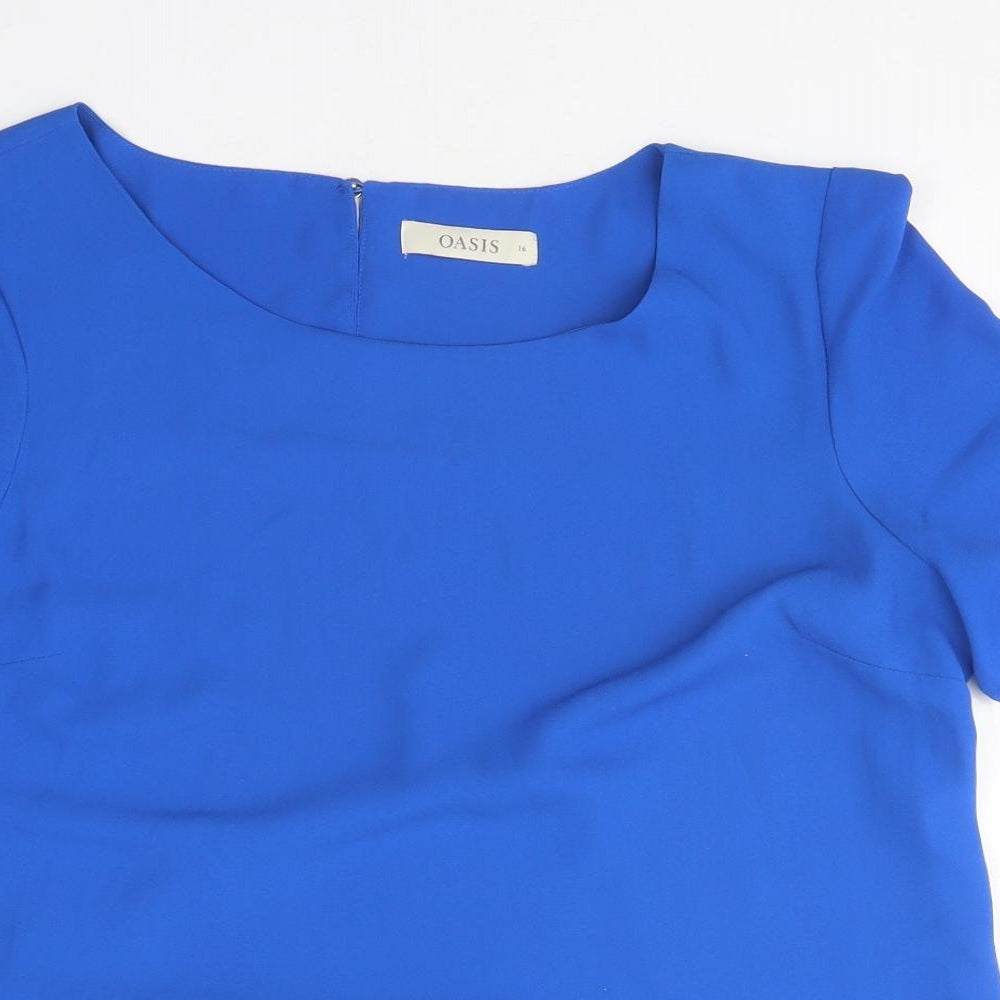 Oasis Womens Blue Polyester Basic T-Shirt Size 16 Round Neck