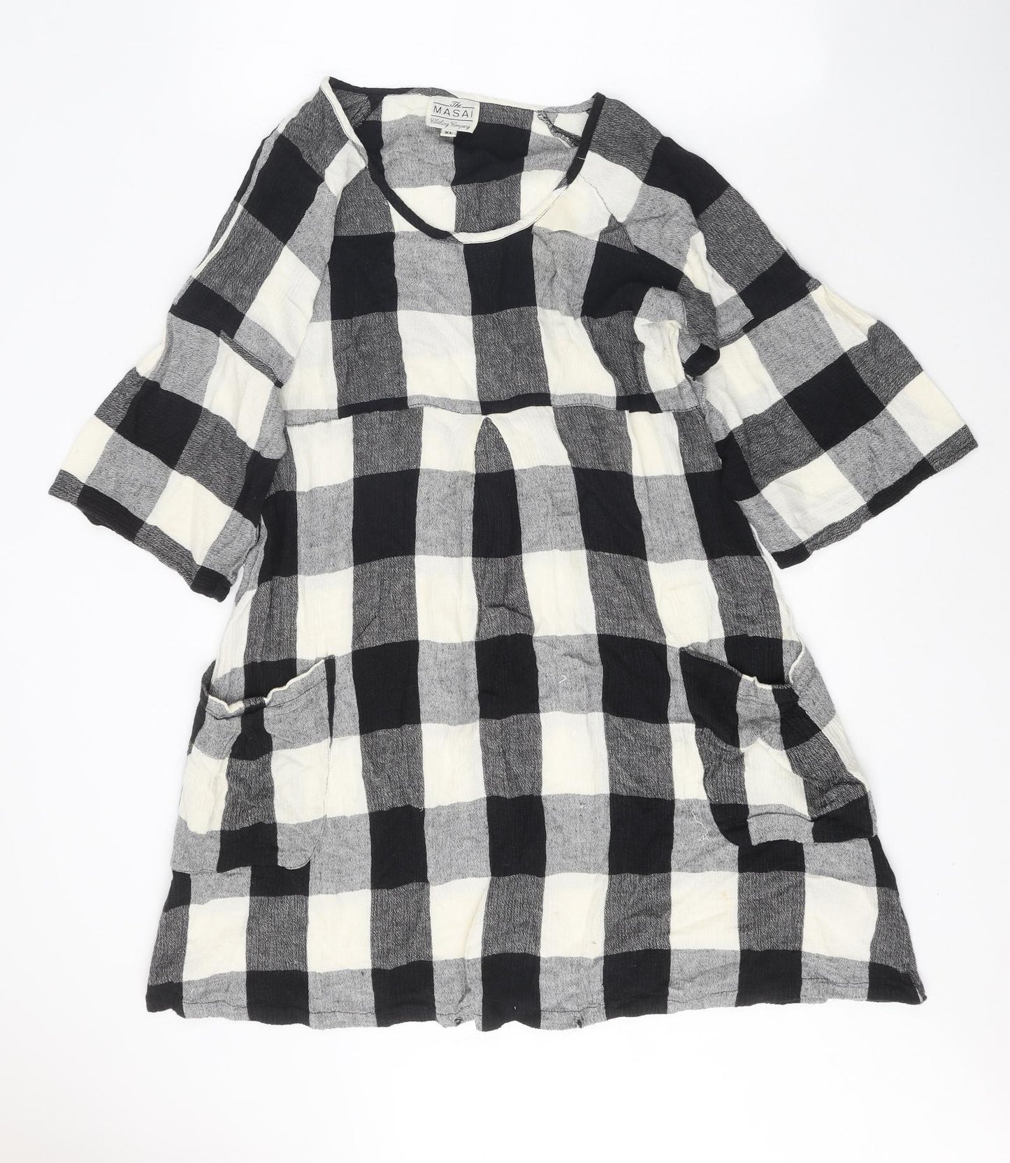 Masai Womens Black Check Polyester Skater Dress Size XL Round Neck Pullover