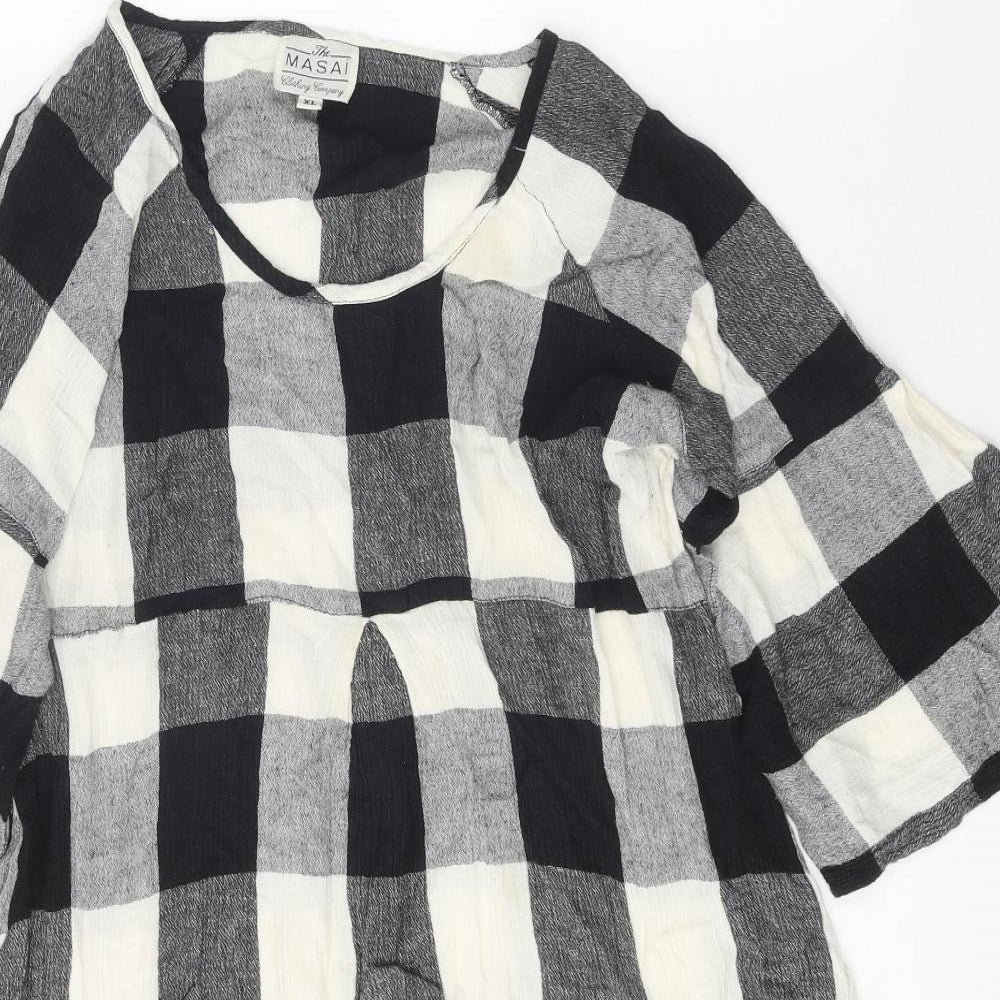 Masai Womens Black Check Polyester Skater Dress Size XL Round Neck Pullover