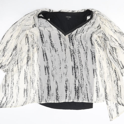 River Island Womens White Geometric Polyester Basic Blouse Size 8 Round Neck