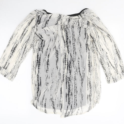 River Island Womens White Geometric Polyester Basic Blouse Size 8 Round Neck