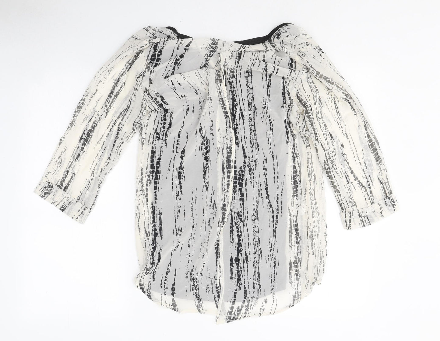River Island Womens White Geometric Polyester Basic Blouse Size 8 Round Neck