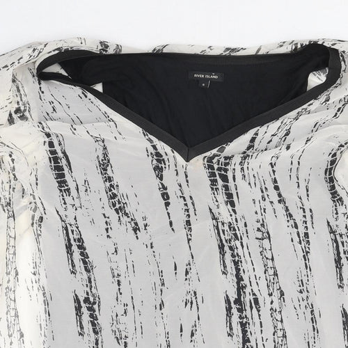 River Island Womens White Geometric Polyester Basic Blouse Size 8 Round Neck