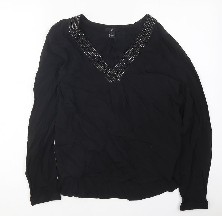 H&M Womens Black Polyester Size 4 V-Neck