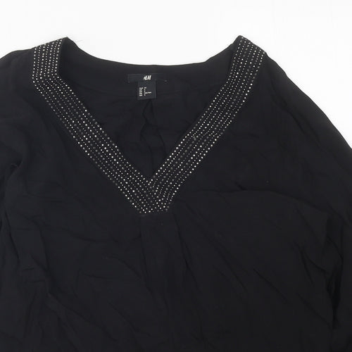 H&M Womens Black Polyester Size 4 V-Neck