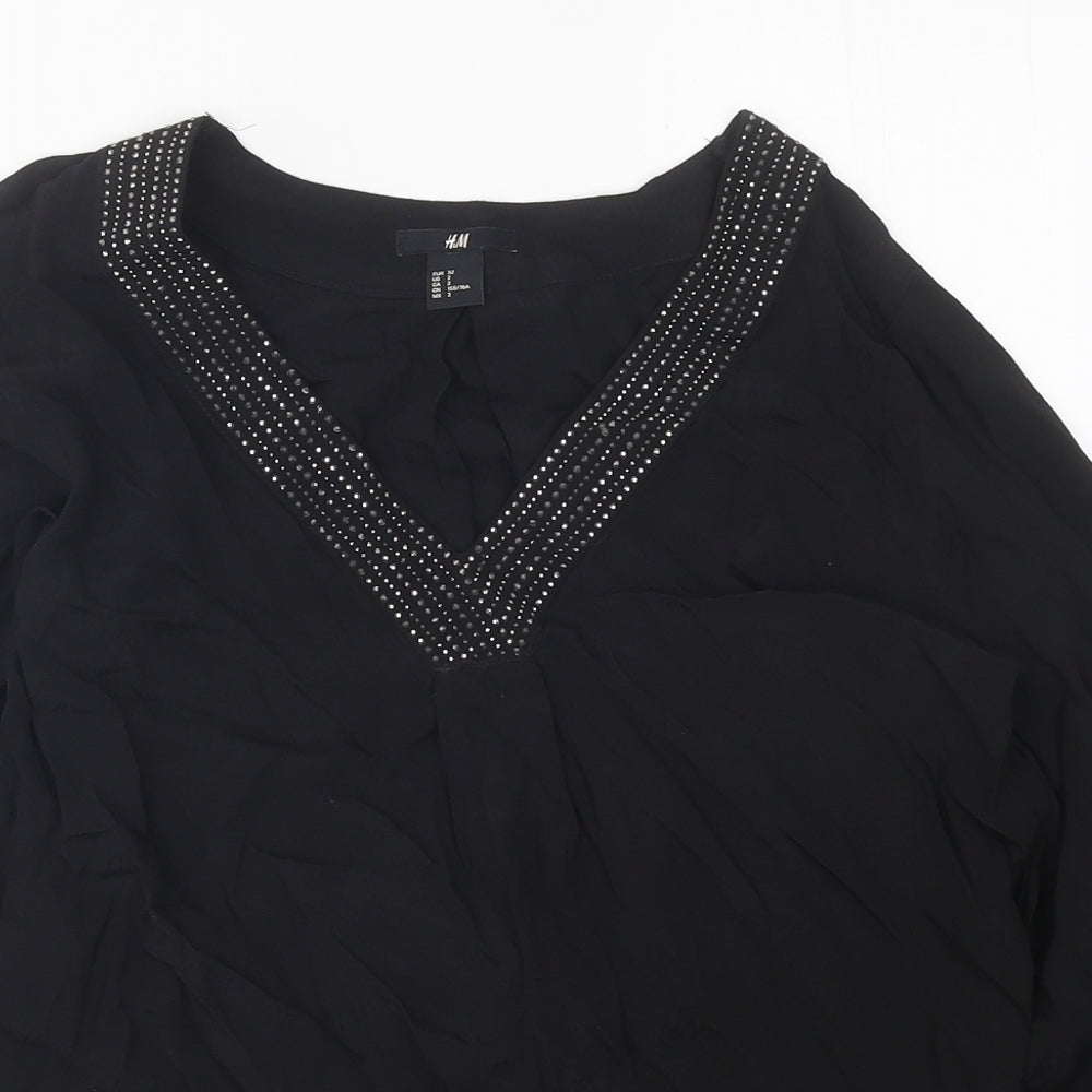 H&M Womens Black Polyester Size 4 V-Neck