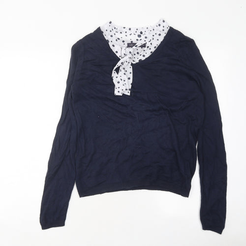 Marks and Spencer Womens Blue Crew Neck Polka Dot Polyester Pullover Jumper Size 10 - Tie