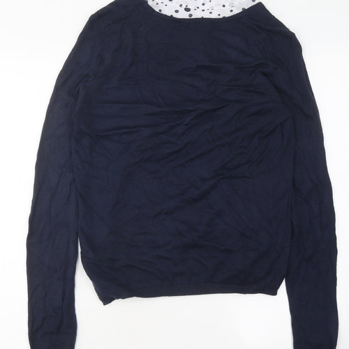 Marks and Spencer Womens Blue Crew Neck Polka Dot Polyester Pullover Jumper Size 10 - Tie