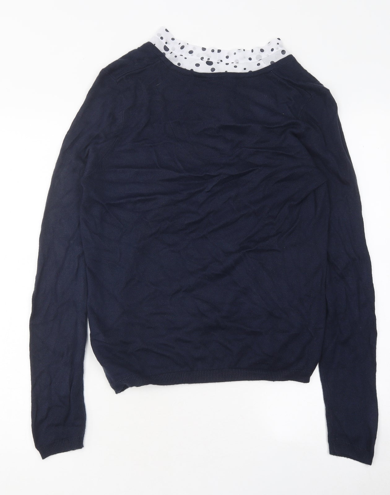 Marks and Spencer Womens Blue Crew Neck Polka Dot Polyester Pullover Jumper Size 10 - Tie