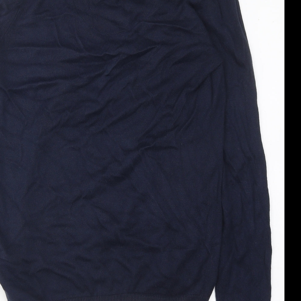 Marks and Spencer Womens Blue Crew Neck Polka Dot Polyester Pullover Jumper Size 10 - Tie