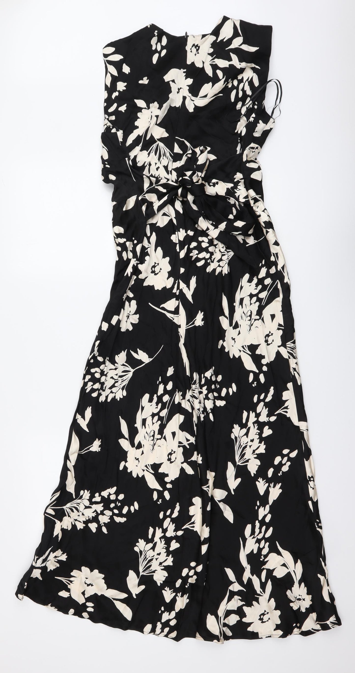 Marks and Spencer Womens Black Floral Polyester A-Line Size 12 Round Neck Zip