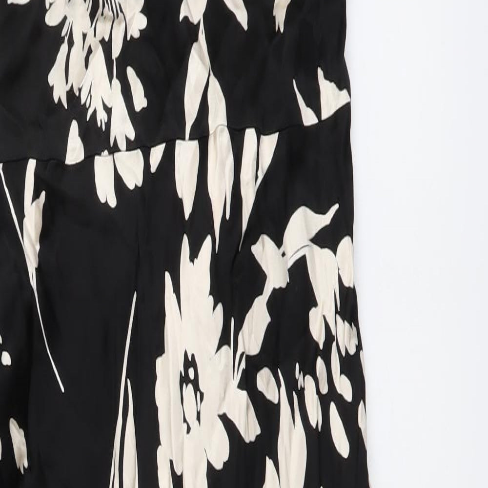 Marks and Spencer Womens Black Floral Polyester A-Line Size 12 Round Neck Zip